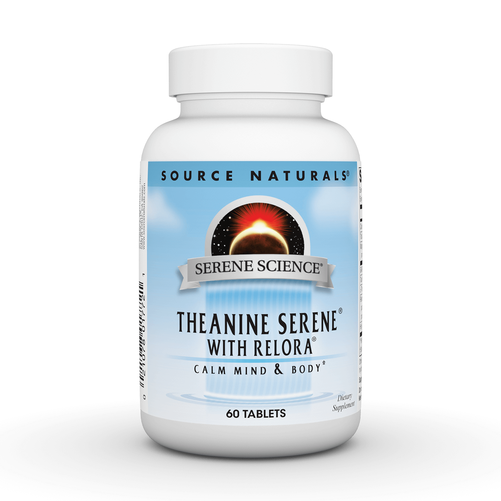 Serene Science® Theanine Serene® with Relora® 60 Tab. Image 1 of 3. Front of bottle displaying branding and product description. 